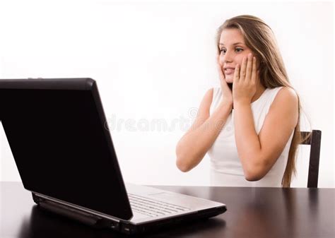 Astonished Girl Behind Laptop Stock Photos Free And Royalty Free Stock