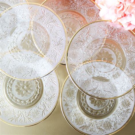 Vintage Clear Glass Dessert Plates With Gold Rims Set If 6 Etsy