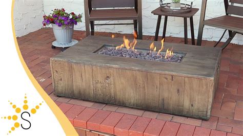 Sunnydaze Rustic Faux Wood Outdoor Propane Gas Fire Pit Table W Cover