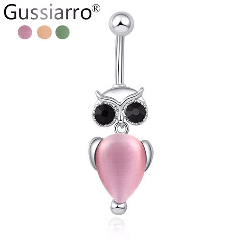 Gussiarro 3 Color Owl Pendant Stainless Steel Piercings White Gold
