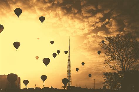 Hot Air Balloons Tower Orange Contrast Clouds 5k Hd Photography 4k Wallpapers Images