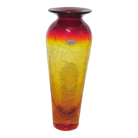 Blenko Crackle Glass Amberina Vase Chairish