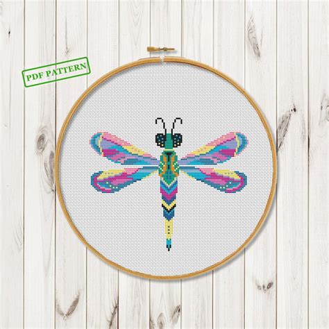 Modern Cross Stitch Dragonfly Pattern Counted Cross Stitch Etsy