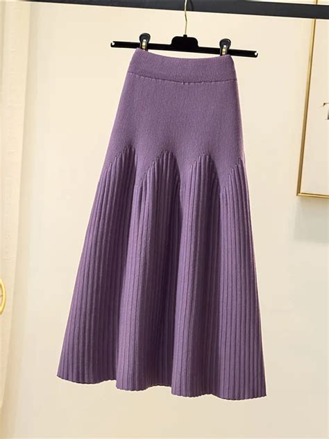 TIGENA Knitted Midi Long Skirt For Women Autumn Winter Casual