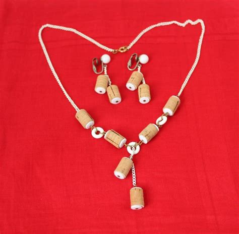 vintage late 1960s mod hippie jewelry set cork and wh… gem