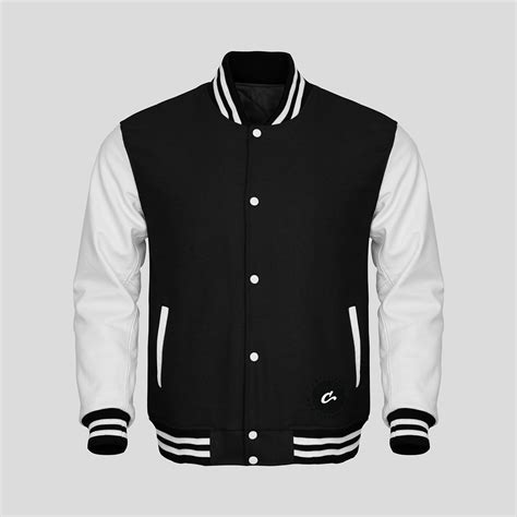White Leather Sleeves Black Wool Varsity Jacket Clothoo