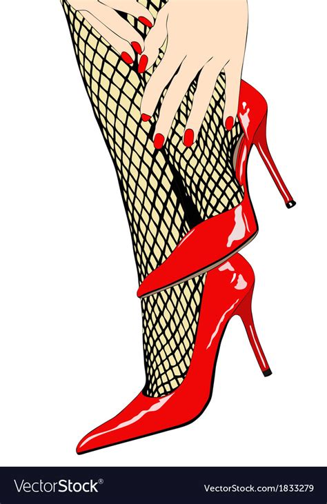 Woman With Sensual Fishnet Stockings And Red Shoes