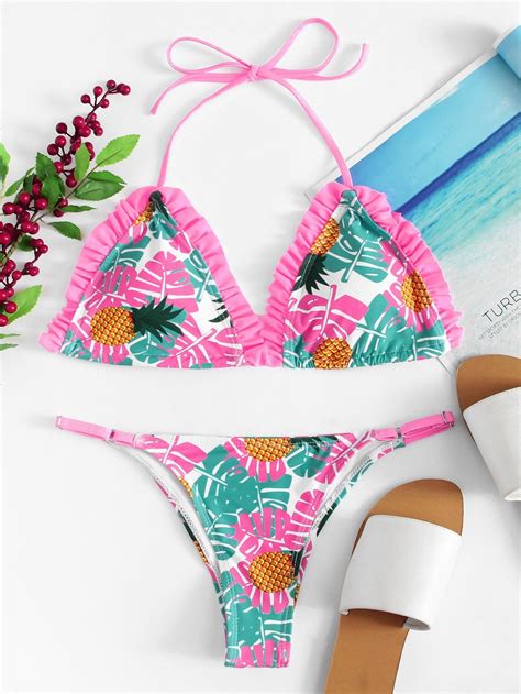 Tropical Print Ruffle Bikini Set Bikinis Bikini Pattern Ruffled Bikini