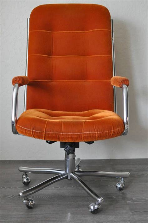 Velour And Chrome Lady Boss Office Chair Retro Rust Orange