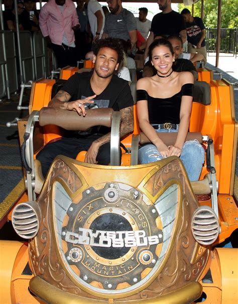 Valencia Ca June 08 Athlete Neymar Jr And Actor Bruna Marquezine Ride Twisted Colossus At