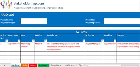 Excel Raid Log Dashboard Template Track Report Risk Mitigation Gambaran