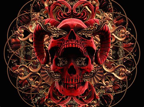 Desktop Wallpaper Red Skull Abstract Art Hd Image Picture