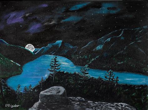 Mountain Lake Night Painting By David Bigelow Fine Art America