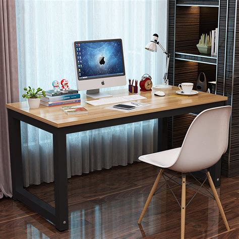 Professional Office Desk Wood And Steel Table Modern Plain Lap Desk Natural Wood Tone Length 47