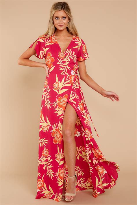 Cute Fuchsia Tropical Print Maxi Dress Trendy Print Maxi Dress