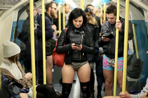 No Pants Subway Ride London Commuters Strip Down To Underwear In International Celebration