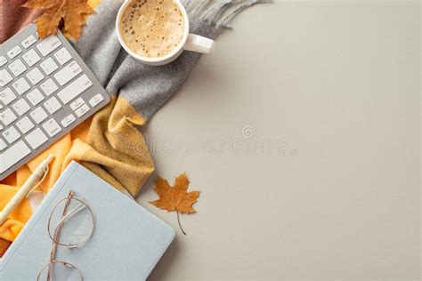 Autumn Business Concept Top View Photo Of Workplace Keyboard Reminder