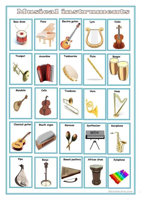 Musical Instruments English Esl Worksheets For Distance Learning And