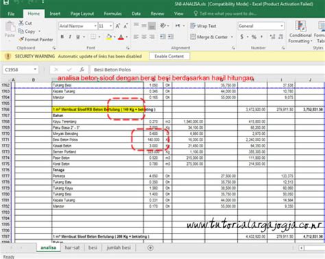 Video Tutorial Excel 2016 Perhitungan Berat Besi Dan Jumlah Besi Beton