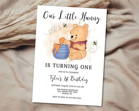 Our Little Hunny Is Turning One Birthday Invitation Template Etsy In