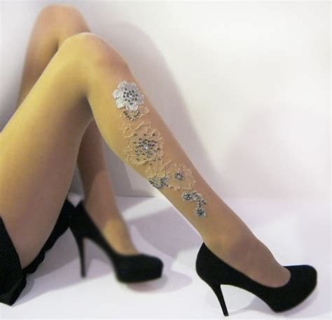 Items Similar To Sexy Floral Lace And Rhinestones TATTOO Tights