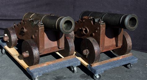 Pair Of Bronze Cannons On Period Naval Carriages Vallejo Demo