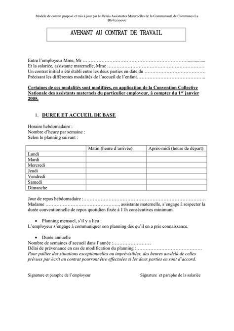 Model D Avenant Au Contrat De Travail France Doc Pdf Page Sur Hot Sex Picture