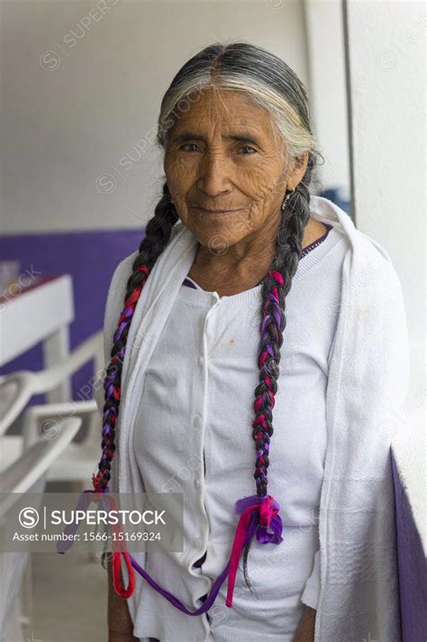Portrait Of A Senior Mixtec Woman With Braided Hair In The Mixtec Village Of San Juan Contreras