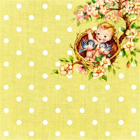 Free Digital Scrapbooking Paper Vintage Baby On The Tree Top Part 1