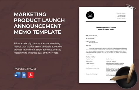 Marketing Product Launch Announcement Memo Template In Word Pdf