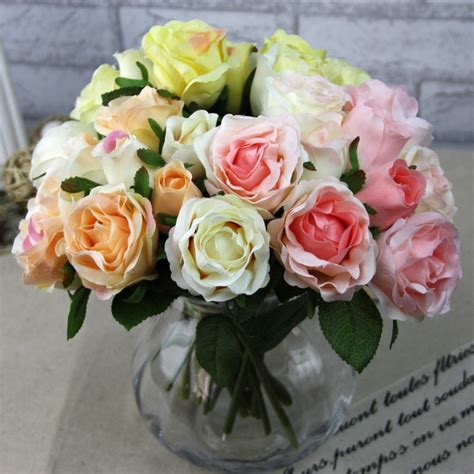 12pcs factory outlets rose simulation wedding silk flower wholesale trade outlet fake flowers