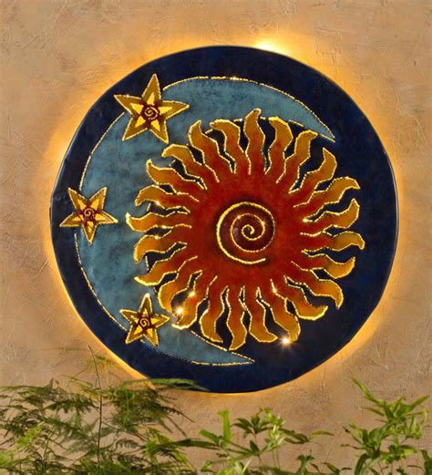 Handcrafted Glowing Sun And Moon Metal Wall Art Wind And Weather