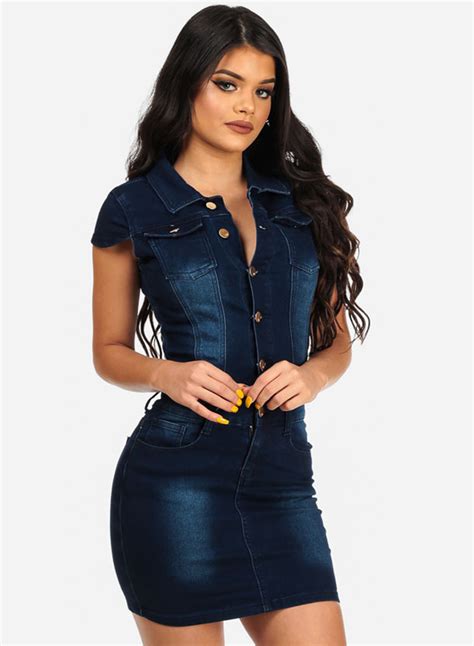 women s short sleeve bodycon denim mini dress