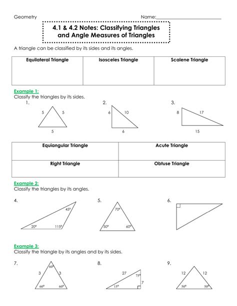 4.1 & 4.2 Notes: Classifying Triangles and Angle Measures of