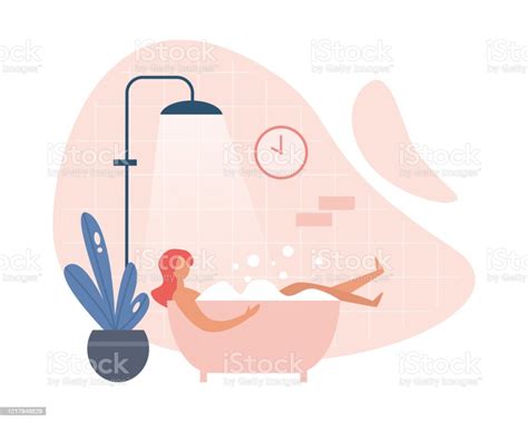 Modern Woman Taking Hot Bath At Home Stock Illustration Download