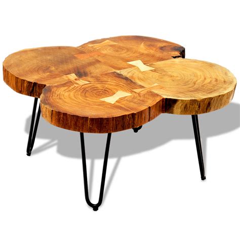This solid coffee table in sheesham is elegant and practical. wood Solid Sheesham Wood Coffee Table Side Table 35 cm 4 Trunks - LovDock.com