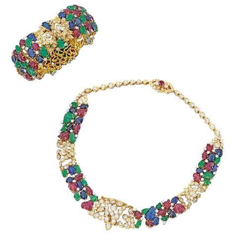 Cartier Tutti Frutti Bracelet And Necklace Set Art Deco Pendant