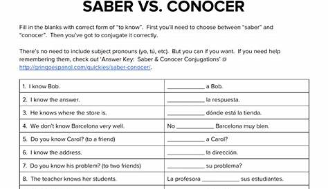 PRACTICE WORKSHEET: SABER VS. CONOCER