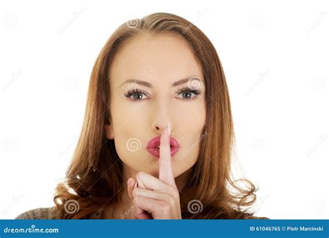 Woman Placing Finger On Lips Stock Image Image Of Beautiful Casual 61046765