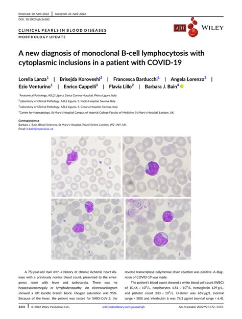 A New Diagnosis Of Monoclonal B‐cell Lymphocytosis With Cytoplasmic