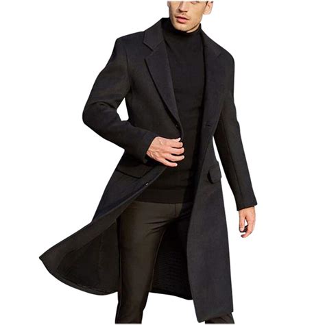 Buy Toodii Mens British Style Solid Color Long Coat Warm Woolen