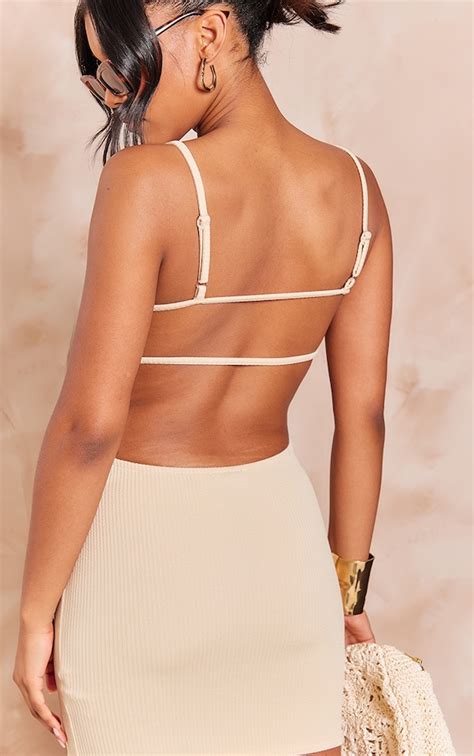 Stone Ribbed Strappy Backless Bodycon Dress Prettylittlething