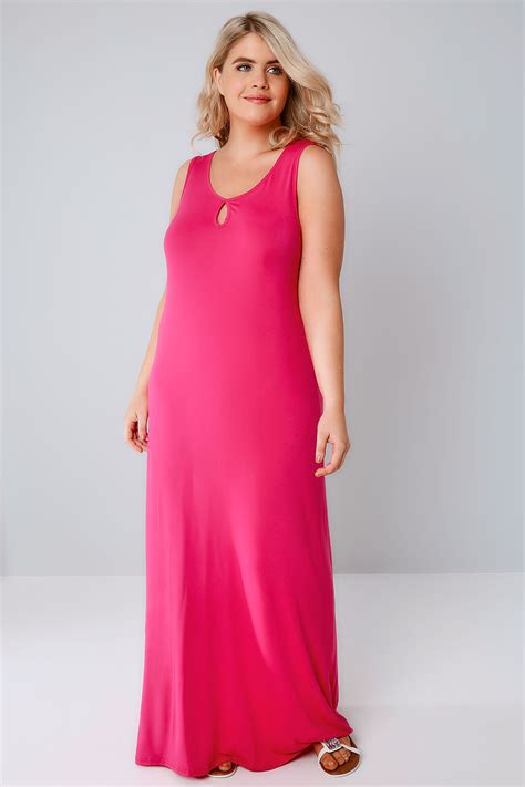 Hot Pink Jersey Maxi Dress With Keyhole Detail Plus Size 16 To 36
