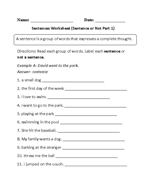 Identify Simple Sentences Worksheet