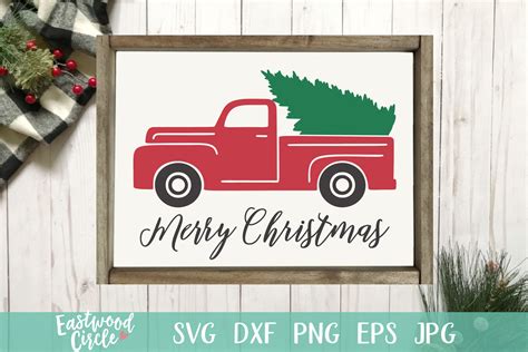 Merry Christmas With Red Truck Christmas Svg File