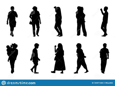 People Silhouette Walking Set, Vector Different Adult And Child ...