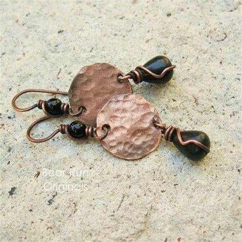Copper Wire Wrapped Blackstone Teardrops And Hammered Disks Etsy