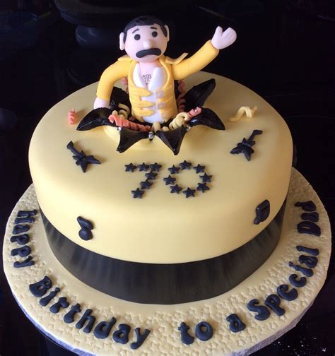 Freddie mercury themed 5inch sponge cake with a handpainted silhouette. Freddie Mercury cake