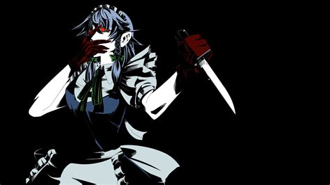 Red Eyes Knife Dark Anime Girls Anime Simple Background Izayoi