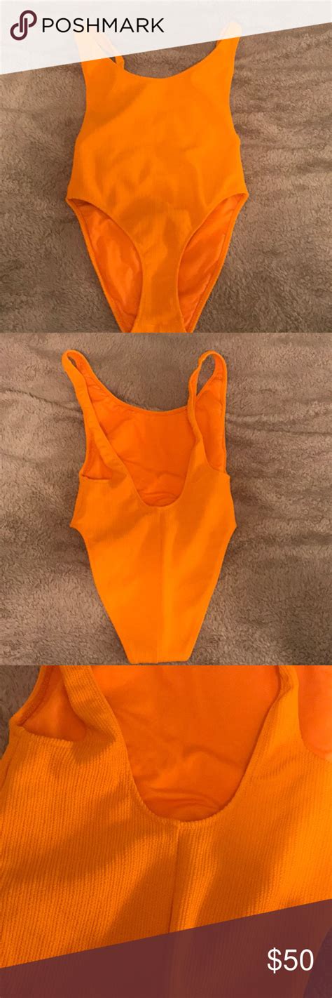 Topshop Ribbed Orange One Piece Swimsuit Topshop Size 6 New Topshop